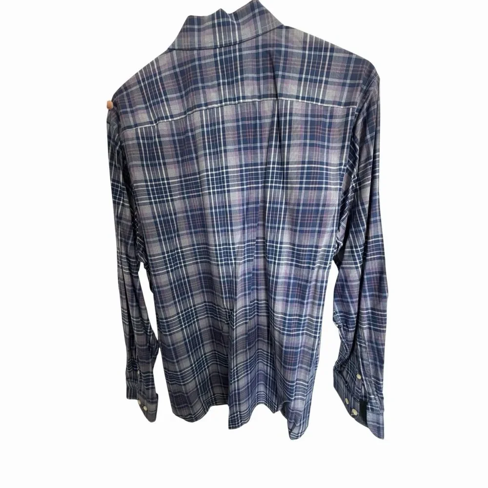 Banana Republic Mens XL Slim Fit Blue Purple Plaid Button Down Shirt 100% Cotton